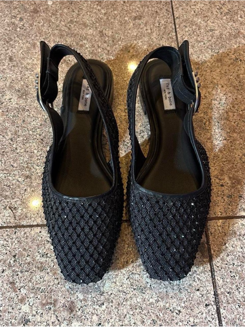 rag & bone Black Mesh Slingback Flats